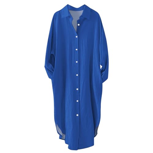 Damen Strandkleid Bikini Cover Up Blusenkleid Damen Sommer Strandbluse Strandhemd Longbluse Strandponcho Bademode Strand Damen Hemdbluse Vertuschen Shirt(A2 Blau,M) von Generic