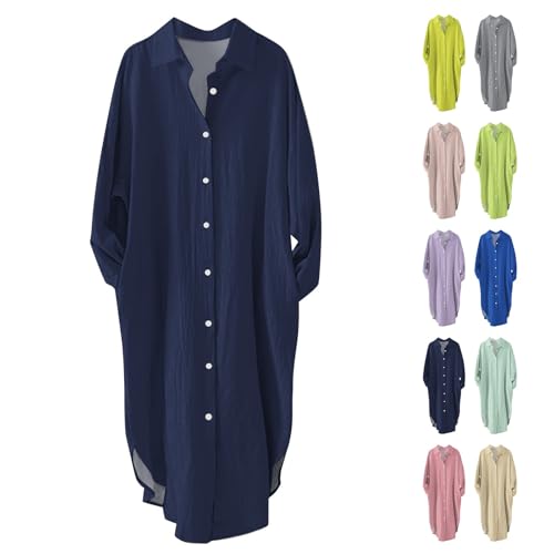 Damen Strandkleid Bikini Cover Up Blusenkleid Damen Sommer Strandbluse Strandhemd Longbluse Strandponcho Bademode Strand Damen Hemdbluse Vertuschen Shirt(A2 Dunkelblau,3XL) von Generic