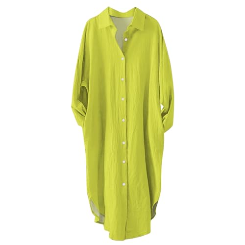 Damen Strandkleid Bikini Cover Up Blusenkleid Damen Sommer Strandbluse Strandhemd Longbluse Strandponcho Bademode Strand Damen Hemdbluse Vertuschen Shirt(A2 Gelb,XL) von Generic