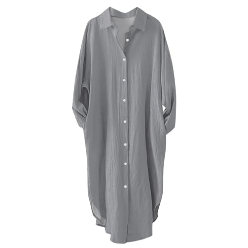 Damen Strandkleid Bikini Cover Up Blusenkleid Damen Sommer Strandbluse Strandhemd Longbluse Strandponcho Bademode Strand Damen Hemdbluse Vertuschen Shirt(A2 Grey,L) von Generic