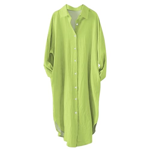 Damen Strandkleid Bikini Cover Up Blusenkleid Damen Sommer Strandbluse Strandhemd Longbluse Strandponcho Bademode Strand Damen Hemdbluse Vertuschen Shirt(A2 Grün,4XL) von Generic