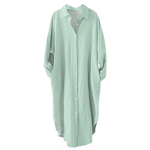 Damen Strandkleid Bikini Cover Up Blusenkleid Damen Sommer Strandbluse Strandhemd Longbluse Strandponcho Bademode Strand Damen Hemdbluse Vertuschen Shirt(A2 Minzgrün,4XL) von Generic