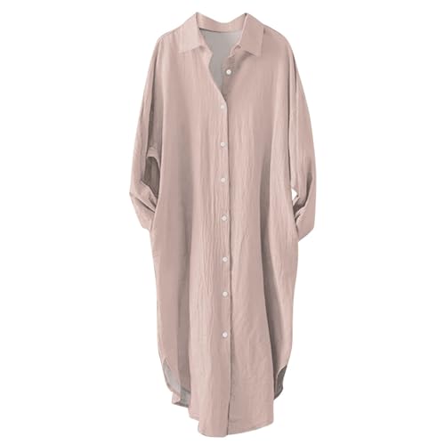 Damen Strandkleid Bikini Cover Up Blusenkleid Damen Sommer Strandbluse Strandhemd Longbluse Strandponcho Bademode Strand Damen Hemdbluse Vertuschen Shirt(A2 Rosa,S) von Generic