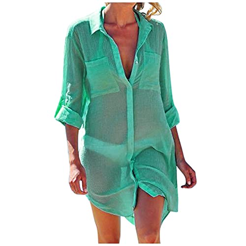 Damen Strandkleid Bikini Cover Up Strandponcho Sommer Bademode Strand Vertuschen Shirt (grün, M) von Generic