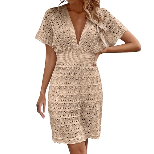 Damen Strandkleid Boho Minikleid V-Ausschnitt Gehäkelt Bikini Cover Up Strandponcho Sommerkleid Knielang Strandkleider Damen Sommer Strand Tunika Sexy Paros Bademode Strand Vertuschen Damen Strandkleid Boho Minikleid V-Ausschnitt Gehäkelt Bikini Cover Up Strandponcho Sommerkleid Knielang Strandkleider Damen Sommer Strand Tunika Sexy Paros Bademode Strand Vertuschen von Generic