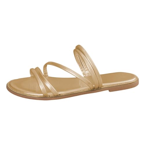 Damen-Strandsandalen, hohle lässige Hausschuhe, flache Schuhe, Retro-Sandalen Camp Damen Schuhe (Gold, 43) von Generic
