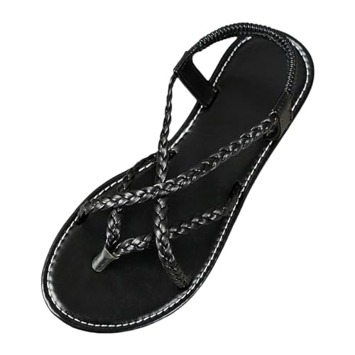 Damen Strandschuhe Flache Sandalen Bequeme Urlaubsriemchen für Frauen Sommer Freizeitschuhe Leichte Trendige Badeschuhe (Black, 40) von Generic