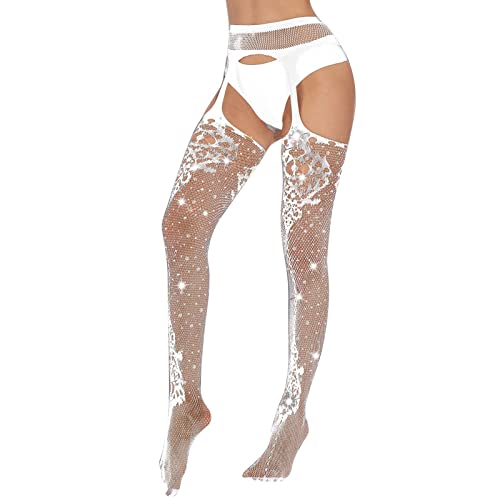 Damen Strapsstrümpfe Mit Spitze Babydoll Netzstrumpfhose Oberschenkel Öl Glänzende Seidig Stockings Gürtel von Generic