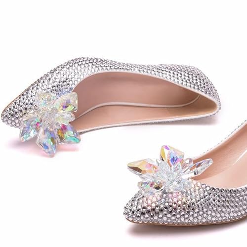 Damen Strass Flats Pointed Toe Low Heel Kleid Hochzeit Schuhe Arbeit Business Tanz Ballett Flats,Silber,41 EU Damen Strass Flats Pointed Toe Low Heel Kleid Hochzeit Schuhe Arbeit Business Tanz Ballett Flats,Silber,41 EU von Generic