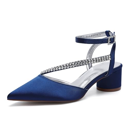Damen Strass Knöchelriemen Niedrige Blockabsätze Spitze Brautkleid Pumps Slingback Hochzeit Sandalen,Navy Blue,43 EU Damen Strass Knöchelriemen Niedrige Blockabsätze Spitze Brautkleid Pumps Slingback Hochzeit Sandalen,Navy Blue,43 EU von Generic