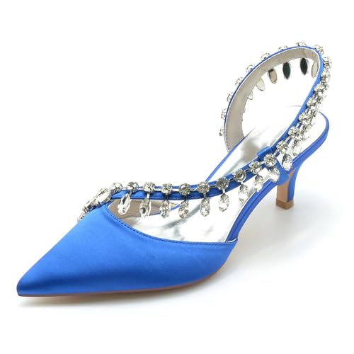 Damen Strass S Strap Kleid Slip Auf Brautschuhe Slingback Satin Pumps Geschlossene Spitze Sandalen Kätzchenabsatz Brautschuhe,Blau,40 EU Damen Strass S Strap Kleid Slip Auf Brautschuhe Slingback Satin Pumps Geschlossene Spitze Sandalen Kätzchenabsatz Brautschuhe,Blau,40 EU von HQINGAXU