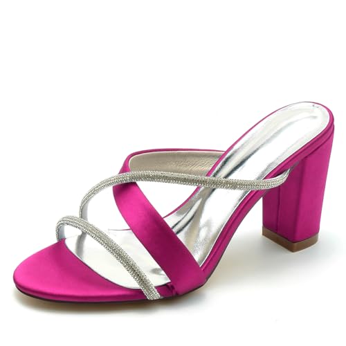Damen Strass Sandalen Mit Absatz Slip Auf Stämmiger Blockabsatz Pantoletten Hausschuhe Mode Offene Spitze Brautkleid Rückenfreie Pumps Schuhe,Fuchsia,38 EU Damen Strass Sandalen Mit Absatz Slip Auf Stämmiger Blockabsatz Pantoletten Hausschuhe Mode Offene Spitze Brautkleid Rückenfreie Pumps Schuhe,Fuchsia,38 EU von Generic