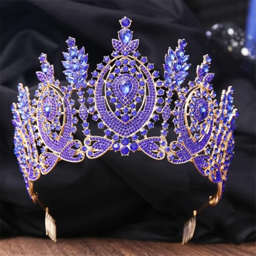 Damen Strass Tiara Krone Hochzeitskleid Brautfrisur Krone Haarschmuck Vollblau Gold von Generic