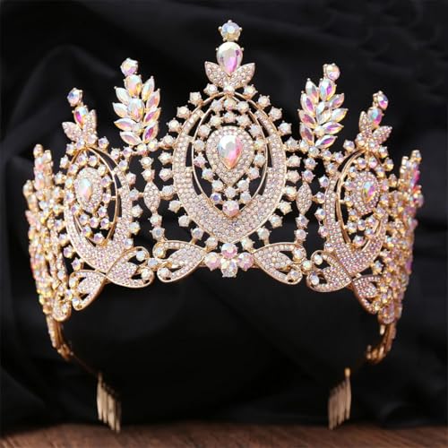 Damen Strass Tiara Krone Hochzeitskleid Königin Braut Braut Krone Haarschmuck Gold AB von Generic
