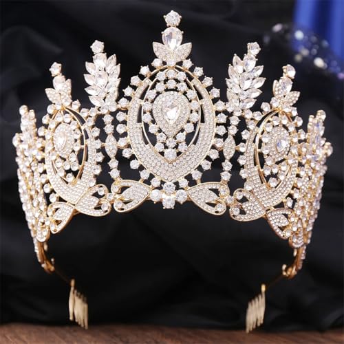 Damen Strass Tiara Krone Hochzeitskleid Königin Braut Braut Krone Haarschmuck Gold von Generic