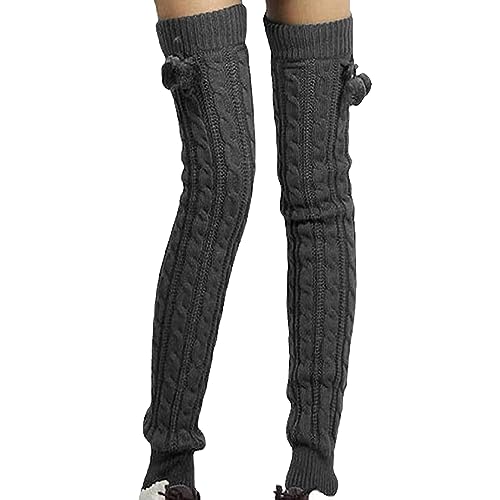 Damen Strick Overknee Strümpfe Lange Kniestrümpfe Herbst Winter Warm Oberschenkel Strümpfe Über Knie Socken Zopfmuster Weihnachten Kniestrümpfe 1 Paar von Generic