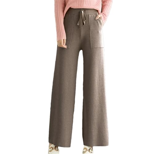 Damen-Strickhose Aus Merinowolle, Hohe Taille, Gerade Hose, Kaschmirwolle, Dicke Strickware Brown Gray XXL Damen-Strickhose Aus Merinowolle, Hohe Taille, Gerade Hose, Kaschmirwolle, Dicke Strickware Brown Gray XXL von Generic