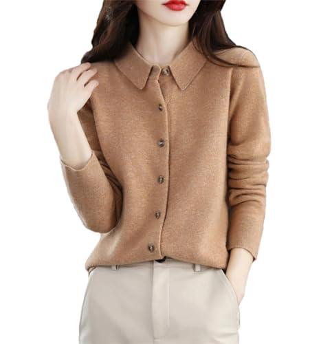 Damen-Strickjacke Mit Revers Wolle Herbst Und Winter Merino-Kaschmir-Pullover Langärmelig Formelles Strickoberteil von Generic