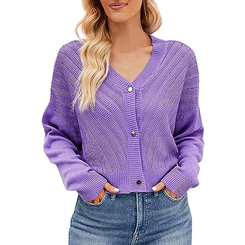 Damen Strickjacke V-Ausschnitt Knopfleiste Strick Cardigan Kurz Open Front Sweater Ele Casual Schulterjacke Top pullover & strickjacken für von Generic