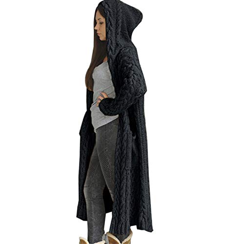 Damen Strickjacke mit Kapuze Lang Grobstrick Cardigan Langarm Open Front Long Sweater Herbst Winter Casual Strickjacken Strickmantel Longstrickjacke Pullover mit Taschen von Generic