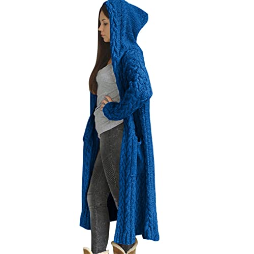 Damen Strickjacke mit Kapuze Lang Grobstrick Cardigan Langarm Open Front Long Sweater Herbst Winter Casual Strickjacken Strickmantel Longstrickjacke Pullover mit Taschen von Generic