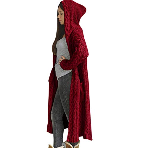 Damen Strickjacke mit Kapuze Lang Grobstrick Cardigan Langarm Open Front Long Sweater Herbst Winter Casual Strickjacken Strickmantel Longstrickjacke Pullover mit Taschen von Generic