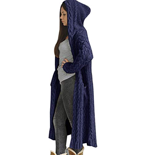 Damen Strickjacke mit Kapuze Lang Grobstrick Cardigan Langarm Open Front Long Sweater Herbst Winter Casual Strickjacken Strickmantel Longstrickjacke Pullover mit Taschen von Generic