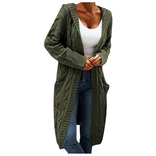 Damen Strickjacke mit Kapuze Lang Grobstrick Cardigan Langarm Open Front Long Sweater Herbst Winter Casual Strickjacken Strickmantel Longstrickjacke Pullover mit Taschen von Generic