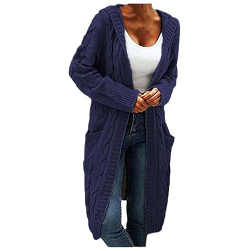 Damen Strickjacke mit Kapuze Lang Grobstrick Cardigan Langarm Open Front Long Sweater Herbst Winter Casual Strickjacken Strickmantel Longstrickjacke Pullover mit Taschen von Generic