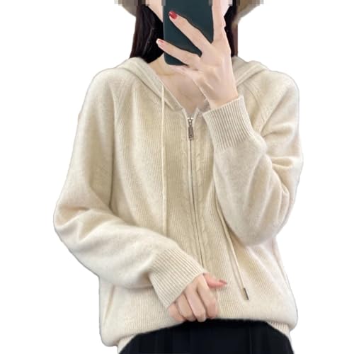 Damen Strickjacke mit Kapuze Mode Lose Casual Kaschmir Pullover Verdickter Mantel, beige, 48 von Generic