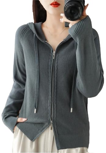 Damen Strickjacke mit Kapuze Mode Lose Casual Kaschmir Pullover Verdickter Mantel, gray9, 38 von Generic