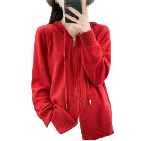 Damen Strickjacke mit Kapuze Mode Lose Casual Kaschmir Pullover Verdickter Mantel, rot, 46 von Generic