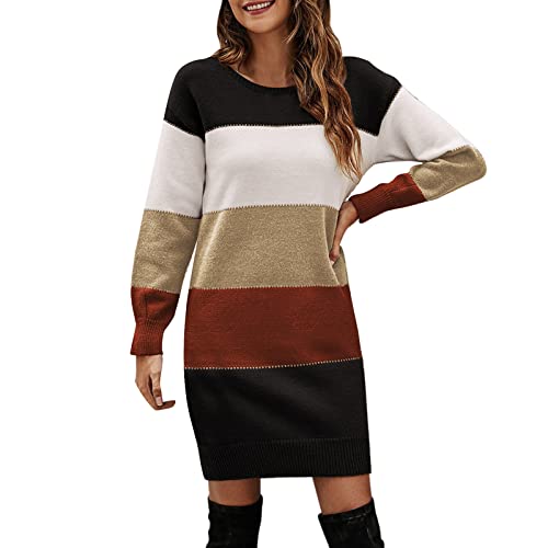 Damen Strickkleid,Winterkleider Damen Langarm Pulloverkleid Gestreifter Farbblock Rundhals Kleid Winter Damen Herbstkleid Strickkleider für Damen Damen Strickkleid,Winterkleider Damen Langarm Pulloverkleid Gestreifter Farbblock Rundhals Kleid Winter Damen Herbstkleid Strickkleider für Damen von Generic