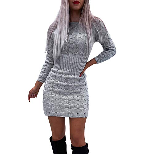 Damen Strickkleid Langarm Rundhals Pullover Oberteil und Mini Strickrock Bodycon Winter Strick Kleid Tunika Pulloverkleid Frauen Strick Pullover und Minikleid Sexy Elegant Wickelkleid von Generic