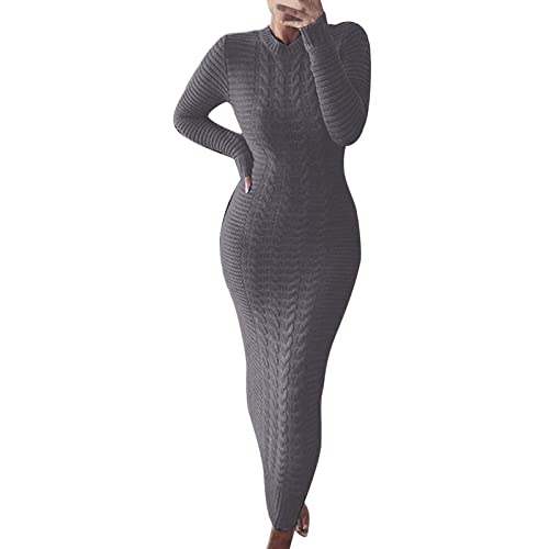 Damen Strickkleid Mode Herbst Winter Sexy Slim-Fit Rundhals Knöchellanges Bodycon Kleid Strickpullover Kleider Langarm Wickelpullover Sweater Kleider Partykleid Freizeitkleid Wickelkleid von Generic