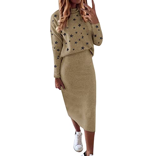 Damen Strickkleid Zweiteiliger Anzug Rollkragen Pullover Oberteil und Midi Strickrock Bodycon 2 Stück Set Winter Strick Kleid Rollkragen Pulloverkleid Frauen Strick Pullover und Minikleid von Generic