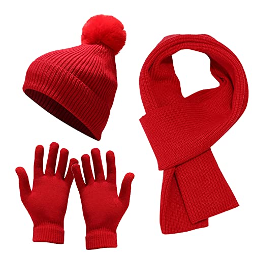 Damen Strickmütze Hut Schal Set Warme Strickmütze Beanie Pom Hut Schal Fäustlinge Set 3-teilig Kalter Winter Passendes Geschenkset für Frauen Mädchen von Generic