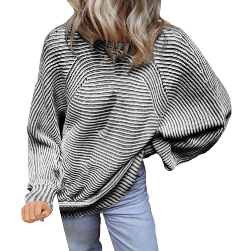 Damen Strickpullover Ausgefallene Pullover Damen Pullover Mit U Boot Ausschnitt Fledermausärmeln übergroß Tops Herbstkleidung Wollpullover Winter Fall Black M von Generic