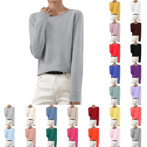 Damen Strickpullover Basic Langarmshirt Kaschmir Pullover Rundhals Leicht Gestrickte Pulli Dünn Winter Sweater Warm Winterpullover Elegantes Strickwaren Tops 01 Dunkelgrau 3XL von Generic