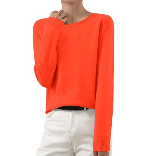 Damen Strickpullover Basic Langarmshirt Kaschmir Pullover Rundhals Leicht Gestrickte Pulli Dünn Winter Sweater Warm Winterpullover Elegantes Strickwaren Tops Orange M von Generic