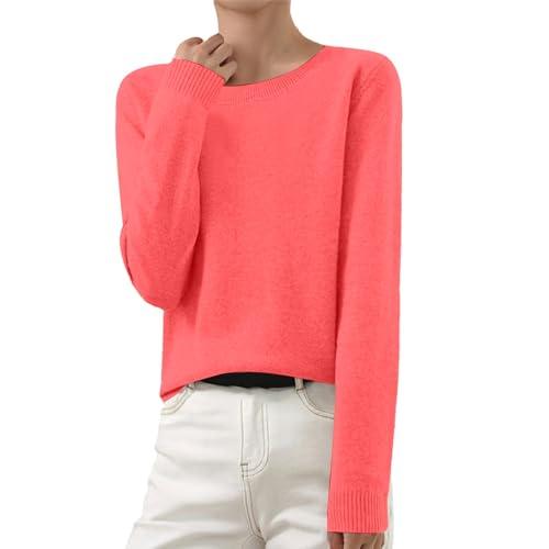 Damen Strickpullover Basic Langarmshirt Kaschmir Pullover Rundhals Leicht Gestrickte Pulli Dünn Winter Sweater Warm Winterpullover Elegantes Strickwaren Tops Wassermelone Rot L von Generic