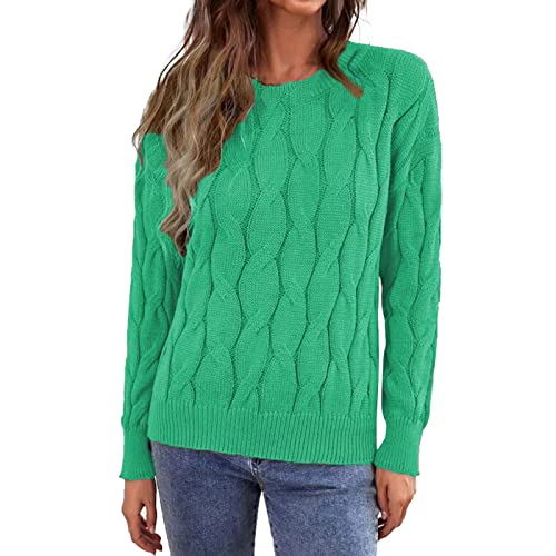 Damen Strickpullover Casual Lose Pulli Langarm Oberteile Zopfmuster Sweatshirt Vintage Winter Grobstrickpullover Eleganter Einfarbiger Sweater mit Rundhals Warm Outwear Pullover von Generic