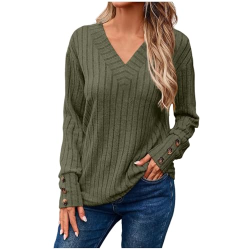 Damen Strickpullover Elegant Pullover V-Ausschnitt Herbst Häkelpullover Langarm Fashion Striken Pulli Einfarbig Lässige Oberteile von Generic