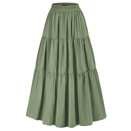 Damen-Stufenrock, elastisch, hohe Taille, Swing-Rock, Vintage-Damenrock, unregelmäßiger Saum, Volants, Lange Röcke, Grün, M von Generic
