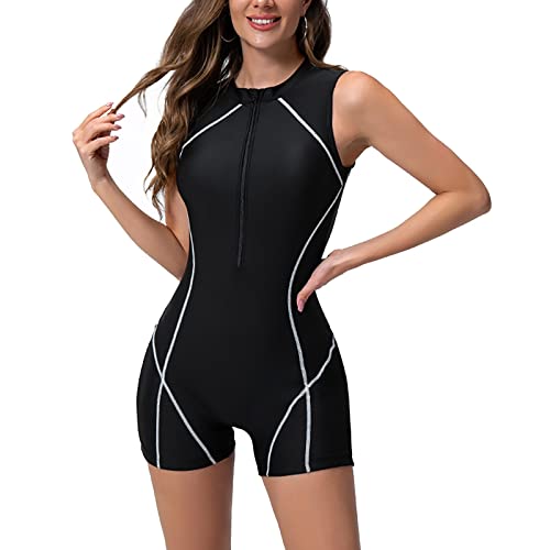 Damen Surfanzug Badeanzug mit Bein Reißverschluss Einteiler Rashguard UPF 50+ Bademode Surfen Surfanzug Schwimmanzug Badebekleidung von Generic