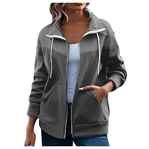 Damen Sweatjacke Trainingsjacke Oberteile Freizeit Gym Locker Sweatshirt Jacke Ohne Kapuze Lässige Winter Outdoor Hoodie Basic Retro Elegant Herbst Sweatshirts Frauen Geschenk Dunkelgrau L von Generic