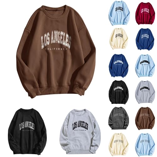 Damen Sweatshirt Los Angeles Vintage Oversized Langarmshirt Rundhals Pullover Casual Oberteile Tops Damen Ohne Kapuze Teenager Mädchen Vintage Pullov Oberteile Top von Generic