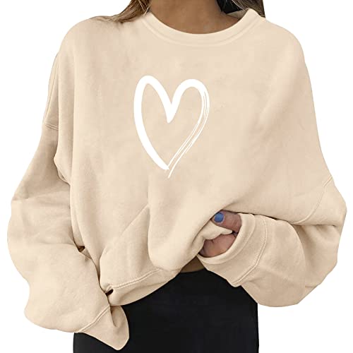 Damen Sweatshirt Rundhals Sweatshirt Baumwolle Pullover Oversized Casual Bequem Sweatshirt Damen Basic Pullover Pulli Oberteile Sweatshirt Langarm Tops (E1-Beige, M) von Generic