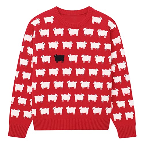 Damen-Sweatshirt mit Schaf bedruckt, rotes Fleece-Sweatshirt, Rot/Ausflug, einfarbig (Getaway Solids), L von Generic