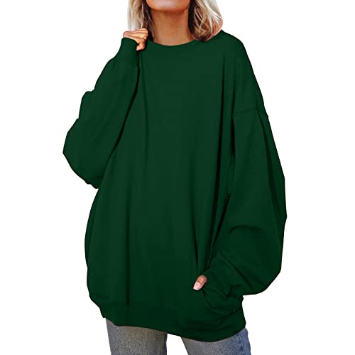 Damen Sweatshirt ohne Kapuze Oversized Vintage Pullover Langarm Retro Lockerer Langarmshirt 90er Y2K Fashion Aesthetic E-Girl Teenager Mädchen Herbst Winter Pulli (Grün, XXL) von Generic